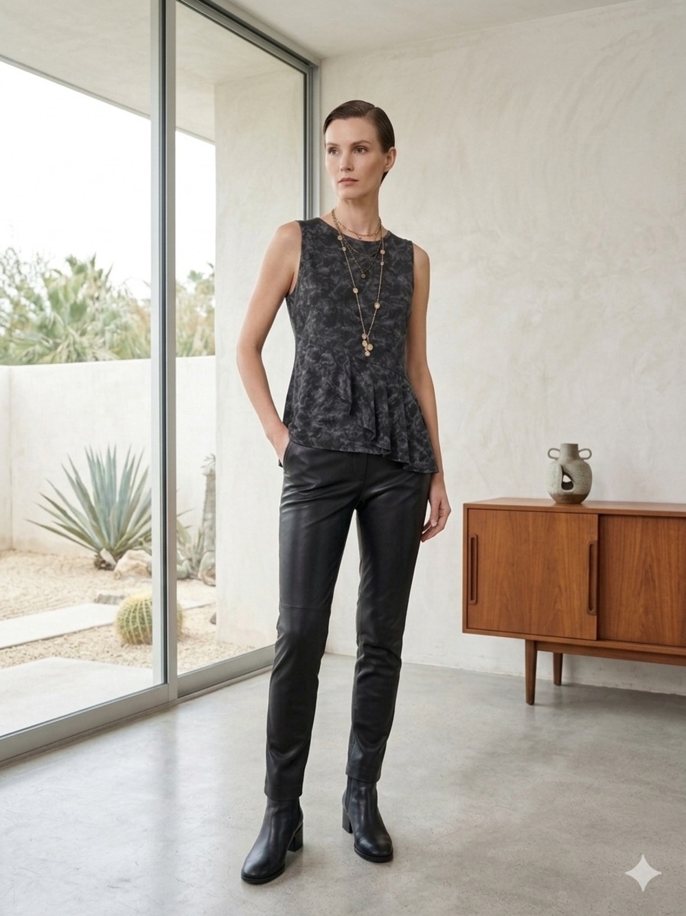 Rustic acid wash Kenneth Cole Black Peplum sleeveless Top/camisole w chic look